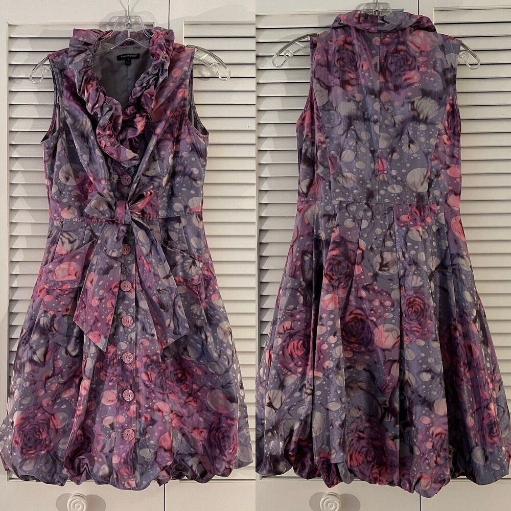 Samuel Dong Bubble Dress, Floral Print, Sleeveless, Size S, Lined, glam, evening